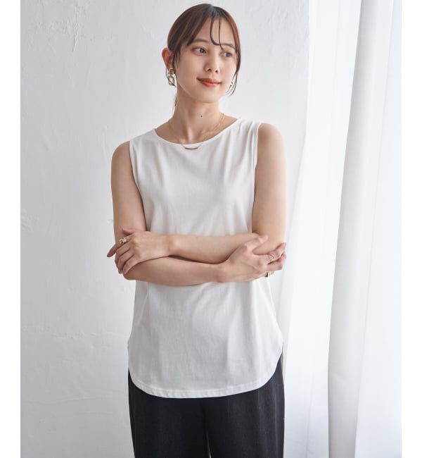 ikka「【雑誌InRed5月号掲載】コットンUSA裾ラウンドノースリプルオーバー」|タンクトップ|