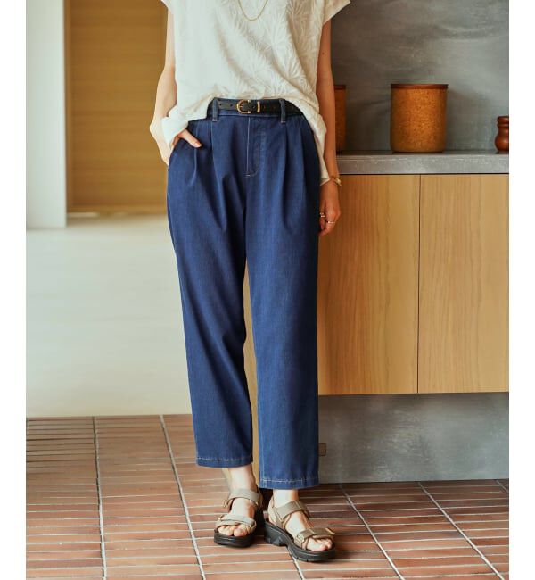 ikka「【雑誌InRed6月号掲載】GOKU楽パンツ 冷感テーパード【接触冷感】」|スラックス|ネイビーブルー