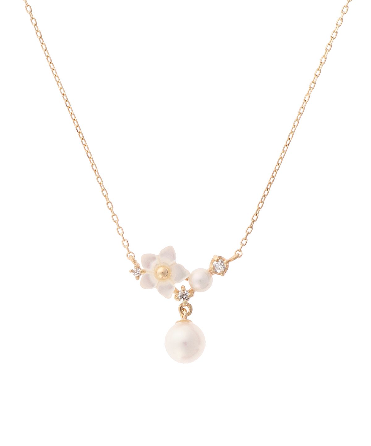 Samantha Tiara「K10 YG フラワーパールネックレス」|ネックレス|K10 YG