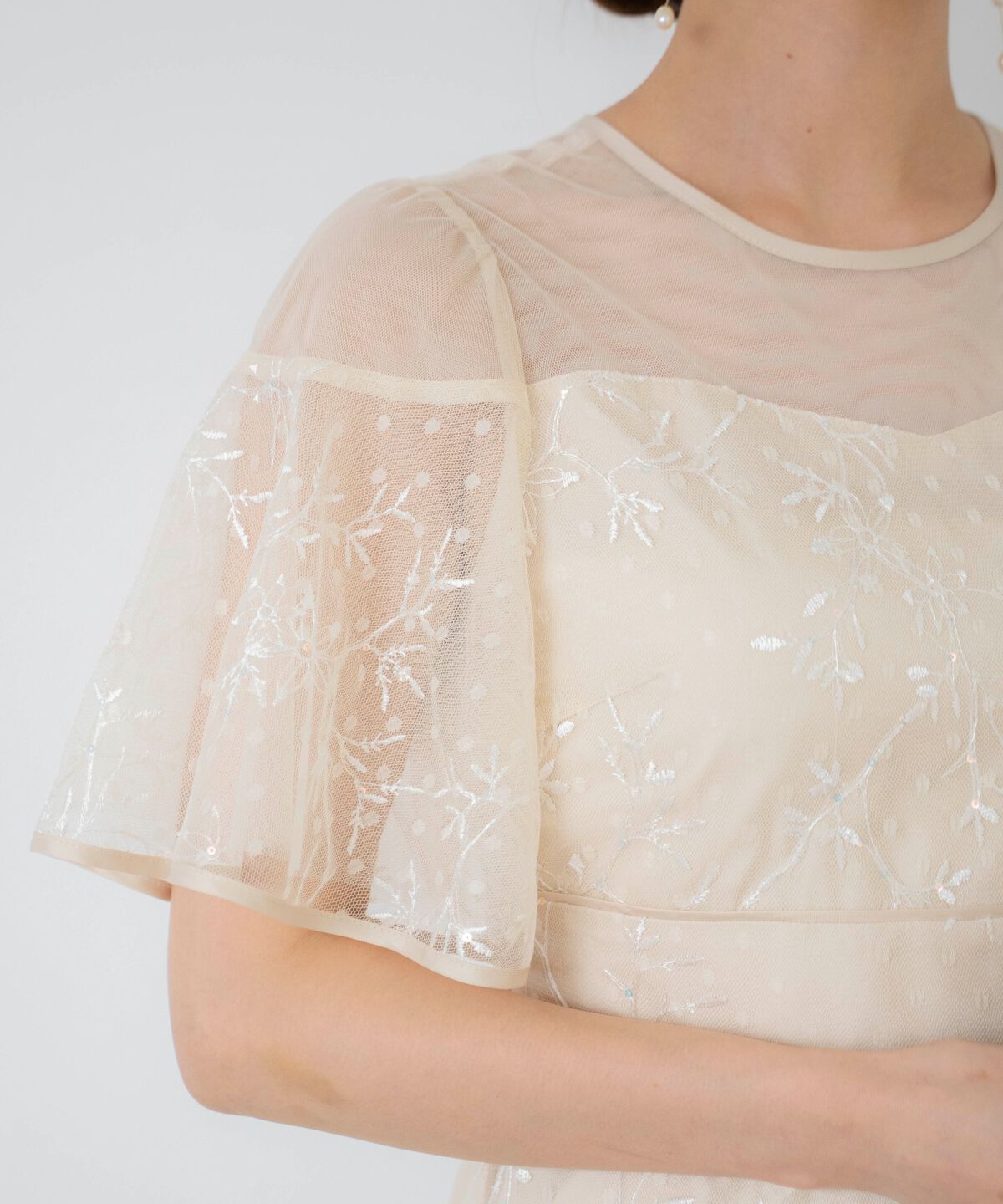 アンドクチュール「小花柄刺繍ドットチュールドレス」|ドレス|