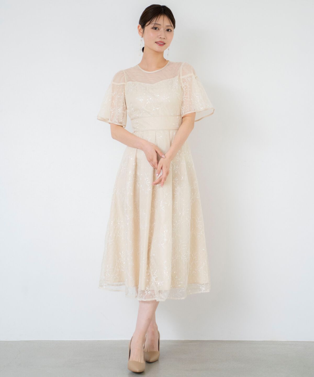 アンドクチュール「小花柄刺繍ドットチュールドレス」|ドレス|