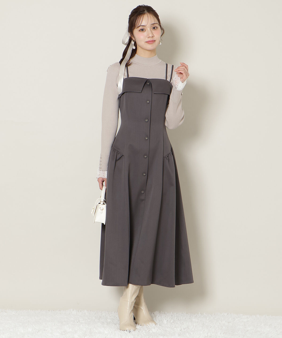 WILLSELECTION「ギャザー切替ストラップキャミワンピース」|ワンピース|