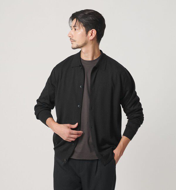 BEAUTY&YOUTH UNITED ARROWS「【WEB限定 WARDROBE SMART】マシーンウォッシャブル ウールミックス ポロカラーニット ジャケット」|カーディガン|BLACK
