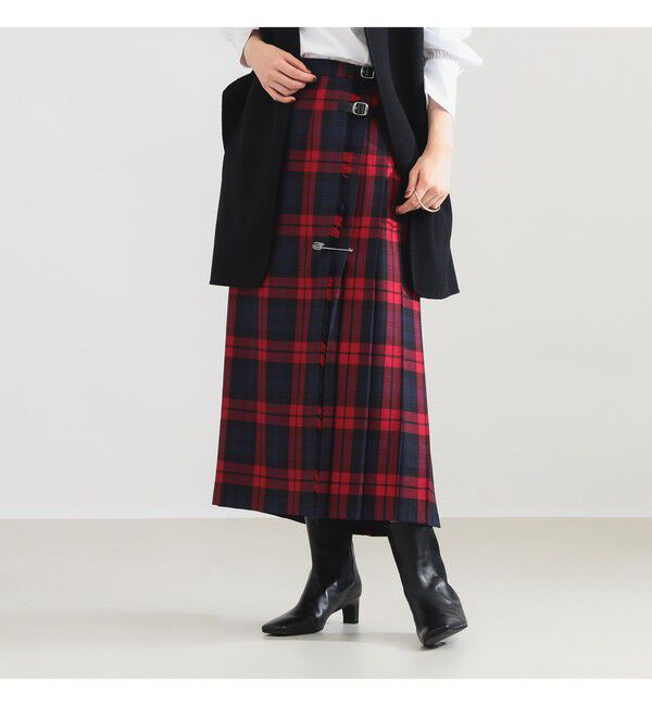 BEAMS SELECTION for WOMEN「【別注】O&rsquo;NEIL OF DUBLIN &times; Demi-Luxe BEAMS / ウール イージー ロング キルトスカート 85cm」|スカート|RED/NAVY