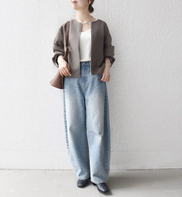 SHIPS any「《一部追加予約》〈洗濯機可能〉ダブルクロス ノーカラー ジップ ブルゾン［NAVY BLUE］」|ノーカラージャケット|