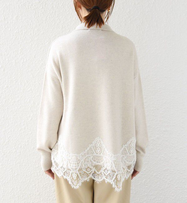 SHIPS for women「【WEB限定】〈手洗い可能〉レーストリム スキッパー ポロ襟 ニット」|ニット・セーター|