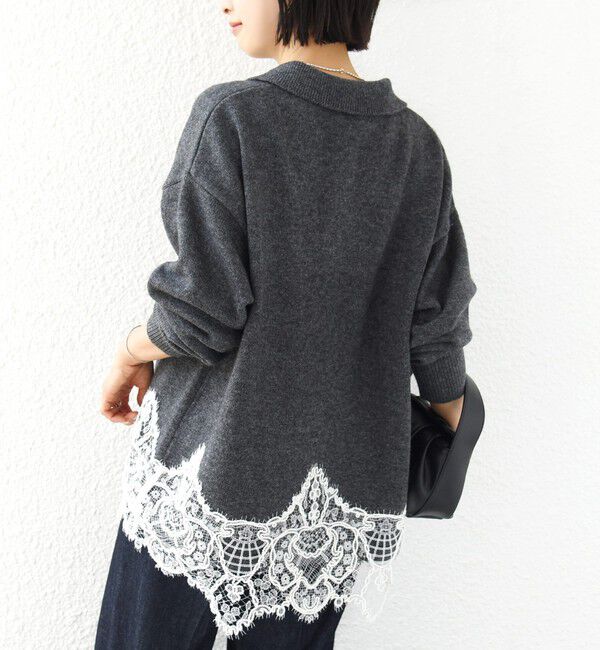 SHIPS for women「【WEB限定】〈手洗い可能〉レーストリム スキッパー ポロ襟 ニット」|ニット・セーター|