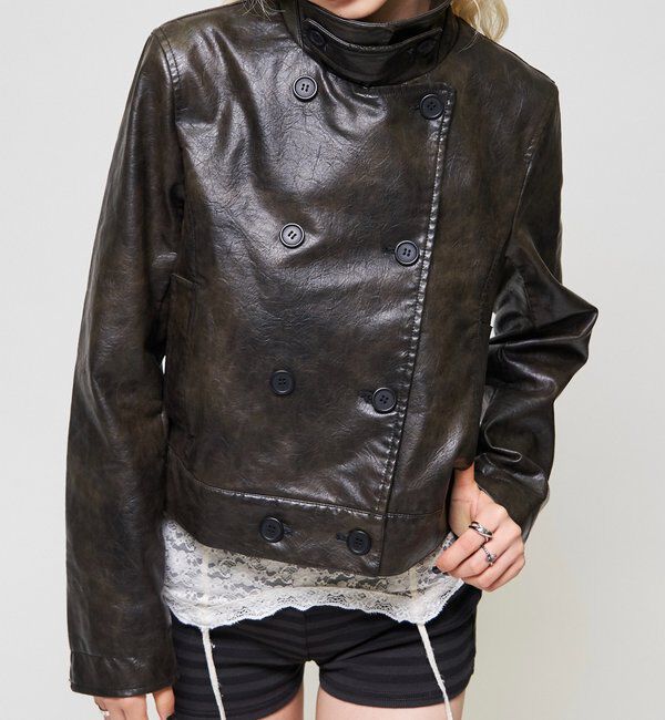  「【26AW LOOK掲載品番】スタンドレザーWジャケット」|ブルゾン・スタジャン|ブラック