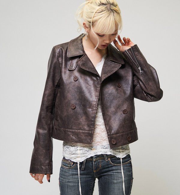  「【26AW LOOK掲載品番】スタンドレザーWジャケット」|ブルゾン・スタジャン|
