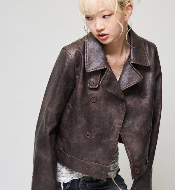  「【26AW LOOK掲載品番】スタンドレザーWジャケット」|ブルゾン・スタジャン|