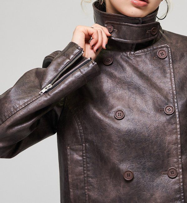  「【26AW LOOK掲載品番】スタンドレザーWジャケット」|ブルゾン・スタジャン|
