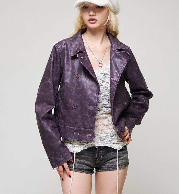  「【26AW LOOK掲載品番】スタンドレザーWジャケット」|ブルゾン・スタジャン|