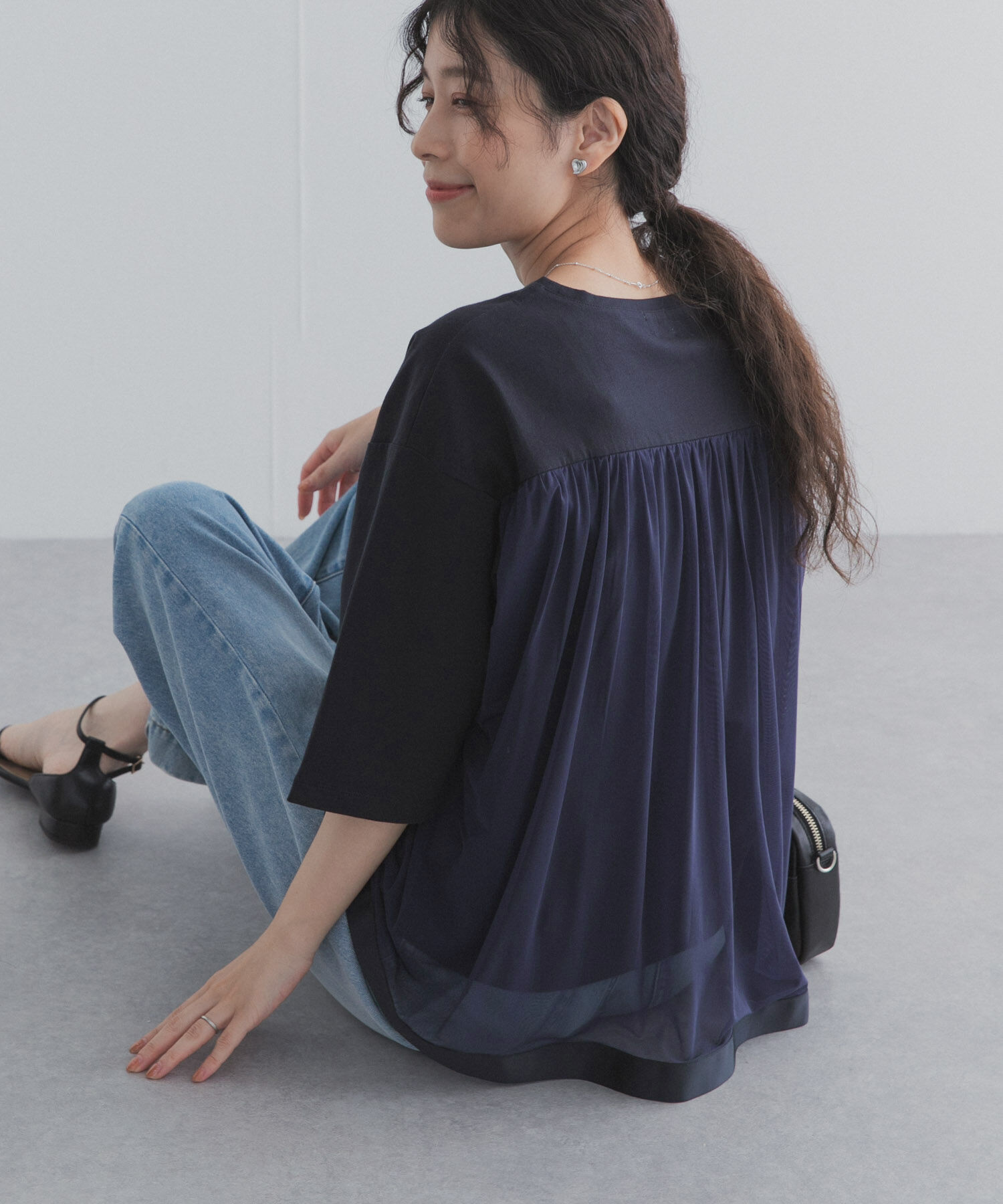 URBAN RESEARCH DOORS「バックシアー切替プルオーバー」|Tシャツ・カットソー|ネイビー