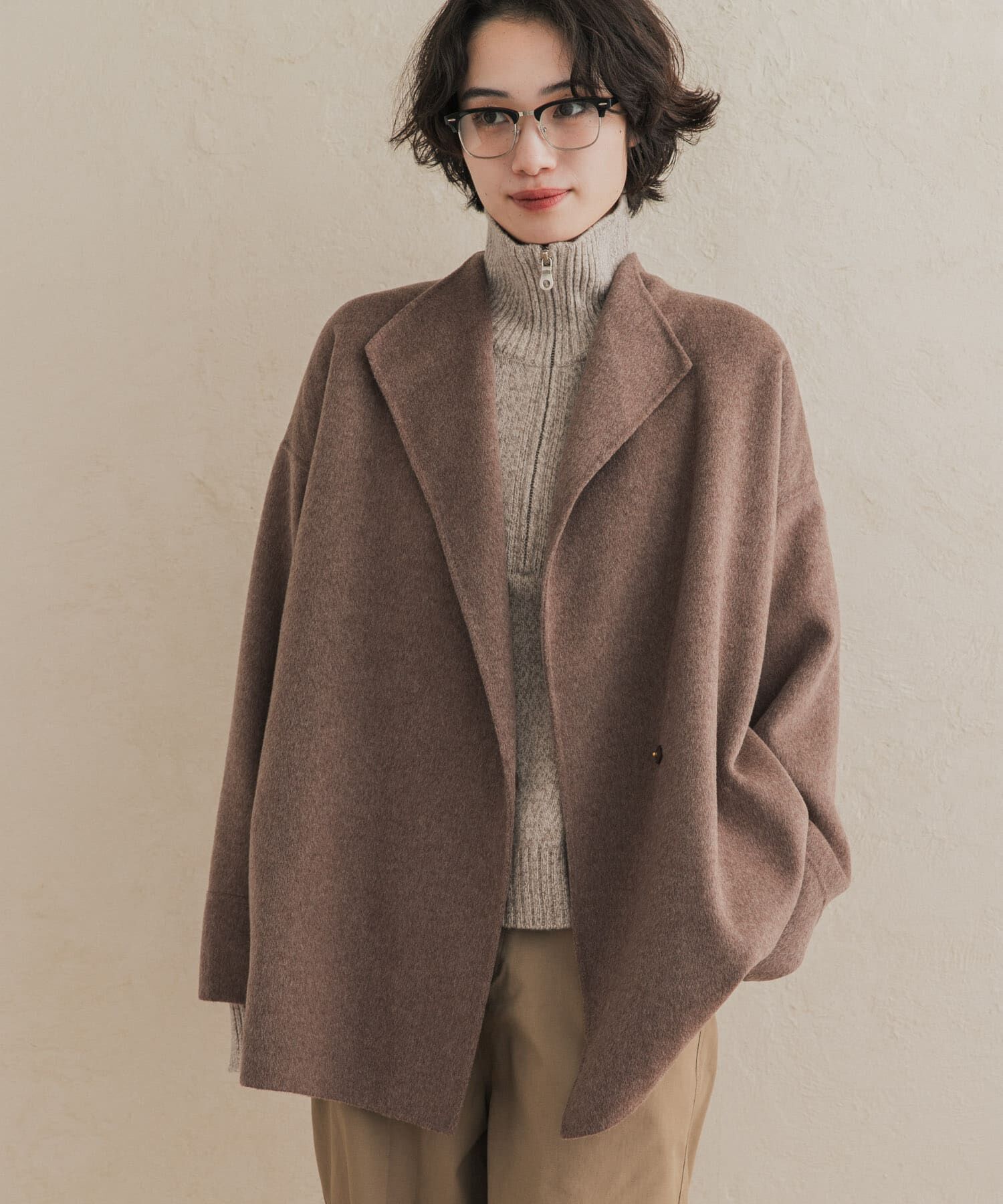 URBAN RESEARCH DOORS「ウールリバーミドルガウンコート 26AW」|ノーカラーコート|