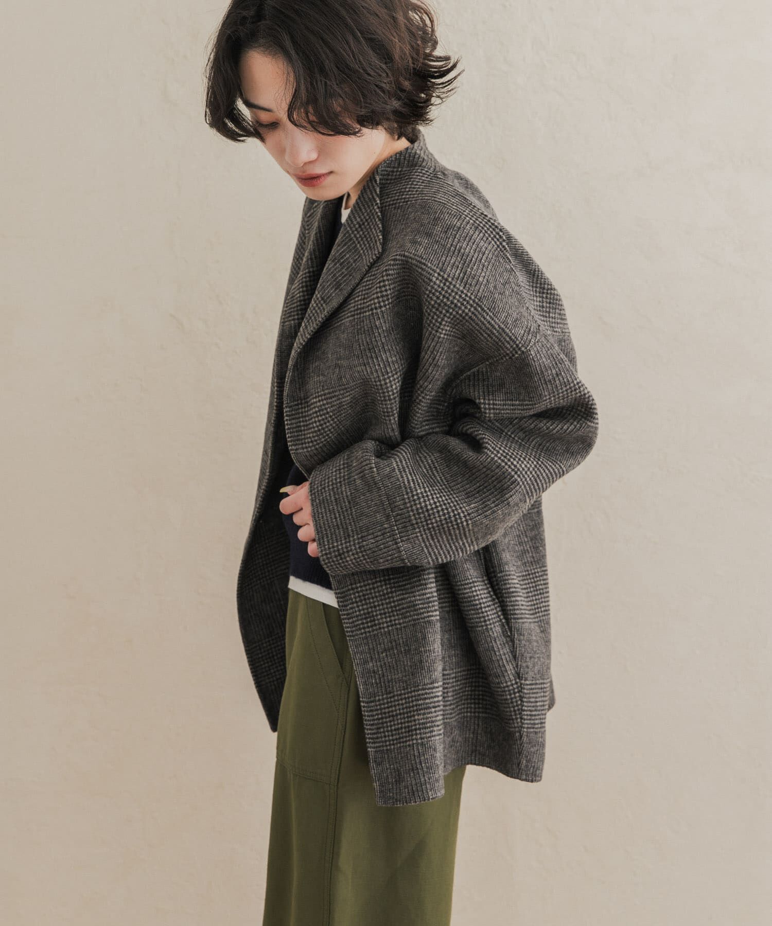 URBAN RESEARCH DOORS「ウールリバーミドルガウンコート 26AW」|ノーカラーコート|