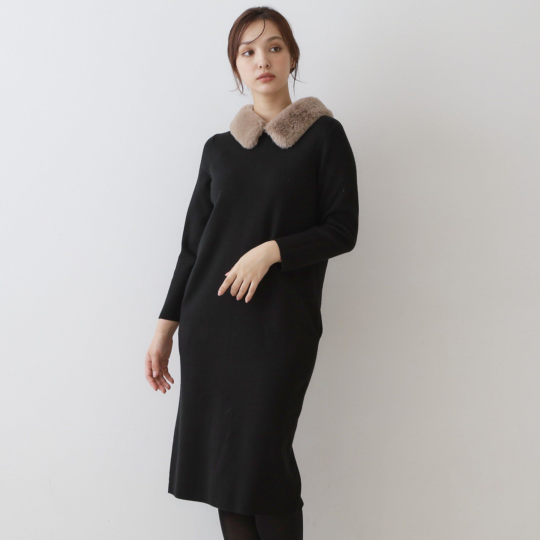 DRESSTERIOR「ファーカラーニットワンピース」|ワンピース|