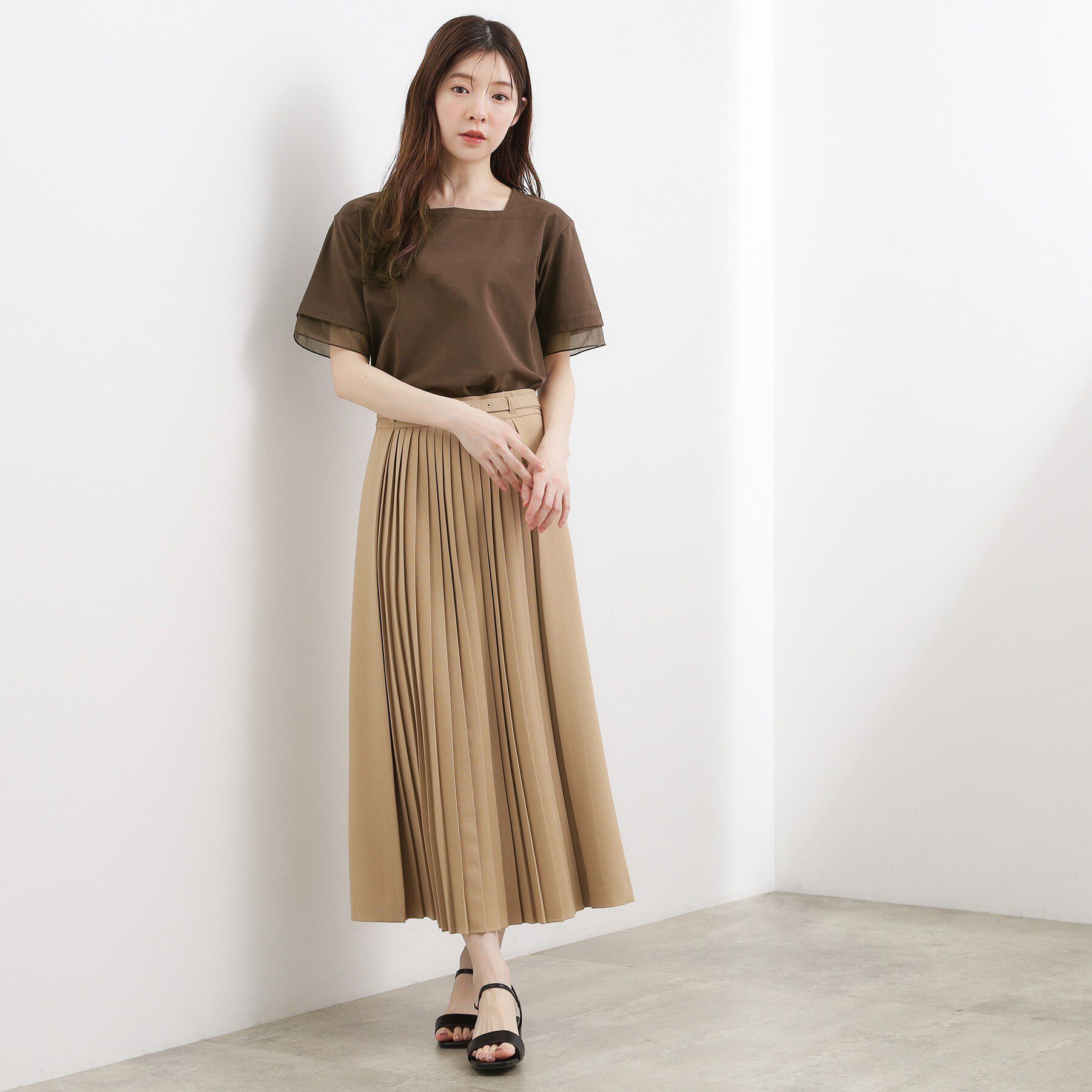 grove「【二の腕カバー/UVカット】袖口シアースクエアネックTシャツ」|Tシャツ・カットソー|