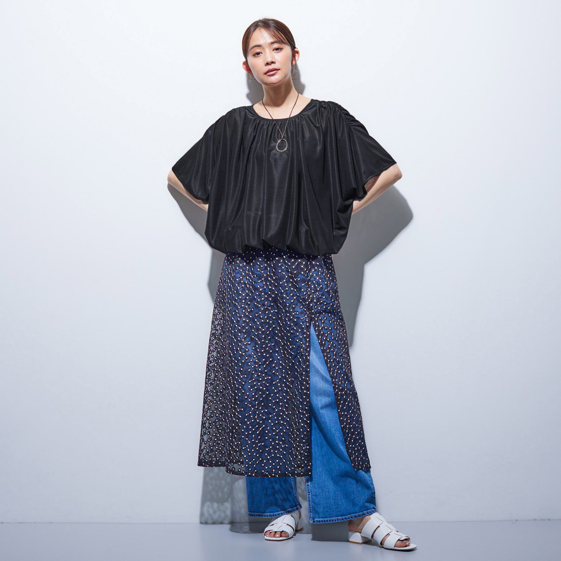 INDIVI「【洗える／体型カバー】シャーリングシアートップス」|Tシャツ・カットソー|
