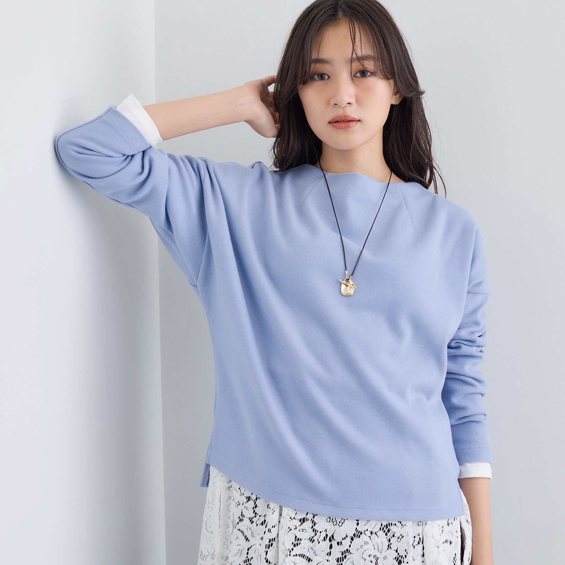 INDIVI「【SETUP可能／洗える／UVケア】ライトジャージ ボトルネックトップス」|Tシャツ・カットソー|
