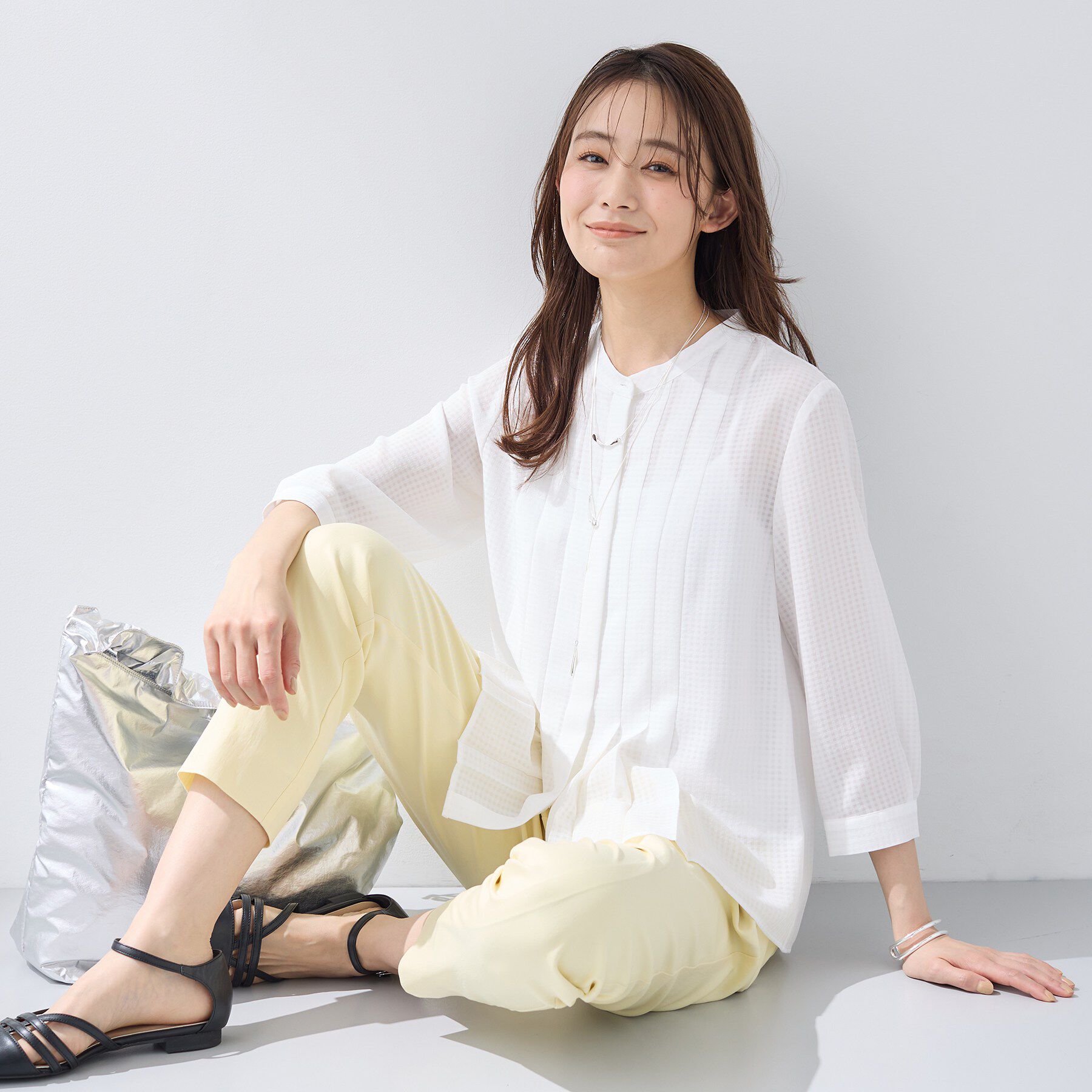 INDIVI「【洗える／大人シアー】タックプリーツ7分袖ブラウス」|シャツ・ブラウス|
