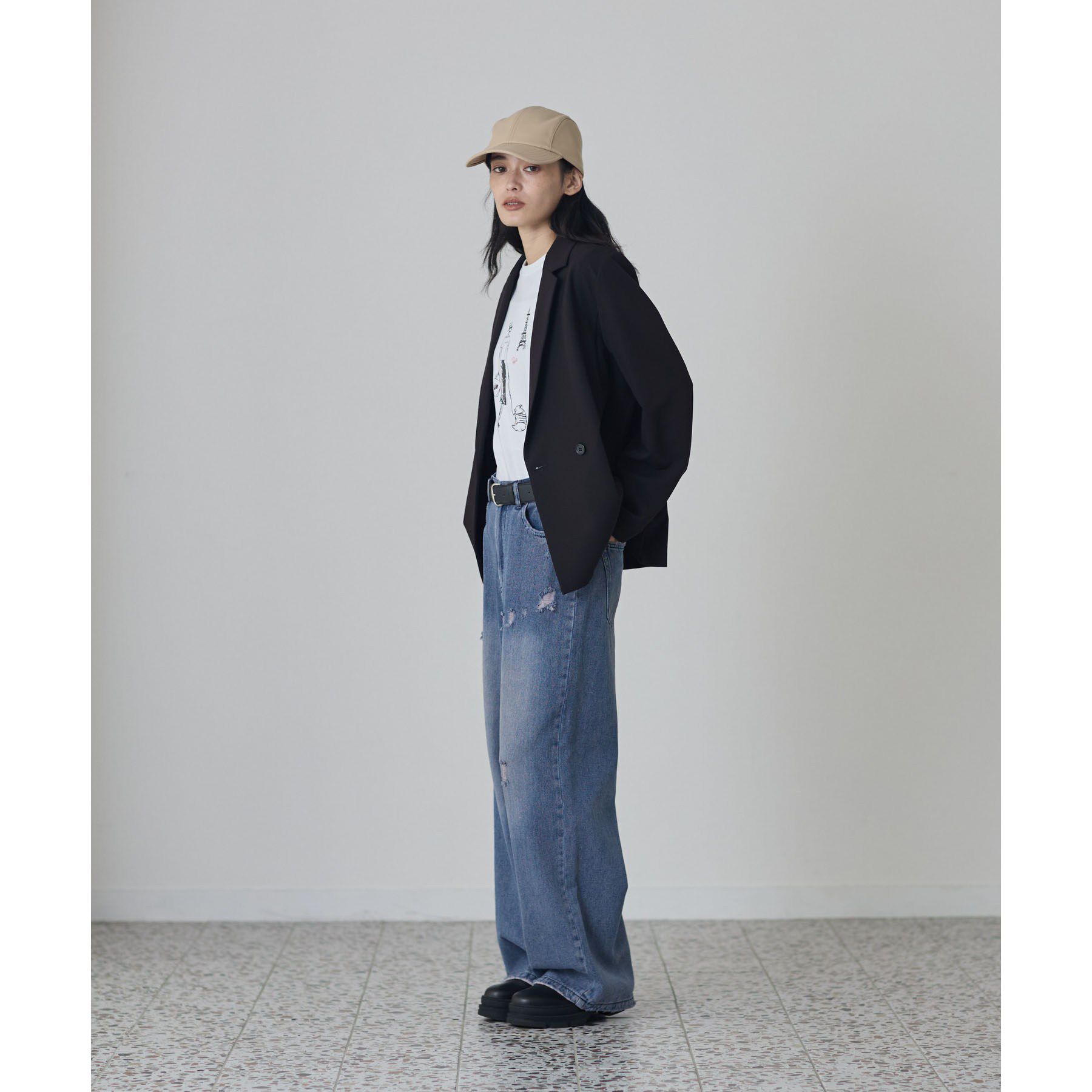 GALLEST「Comfy Set Up｜ダブルブレストイージージャケット【LIVE紹介／上枝みどりさん着用／セット」|テーラードジャケット|