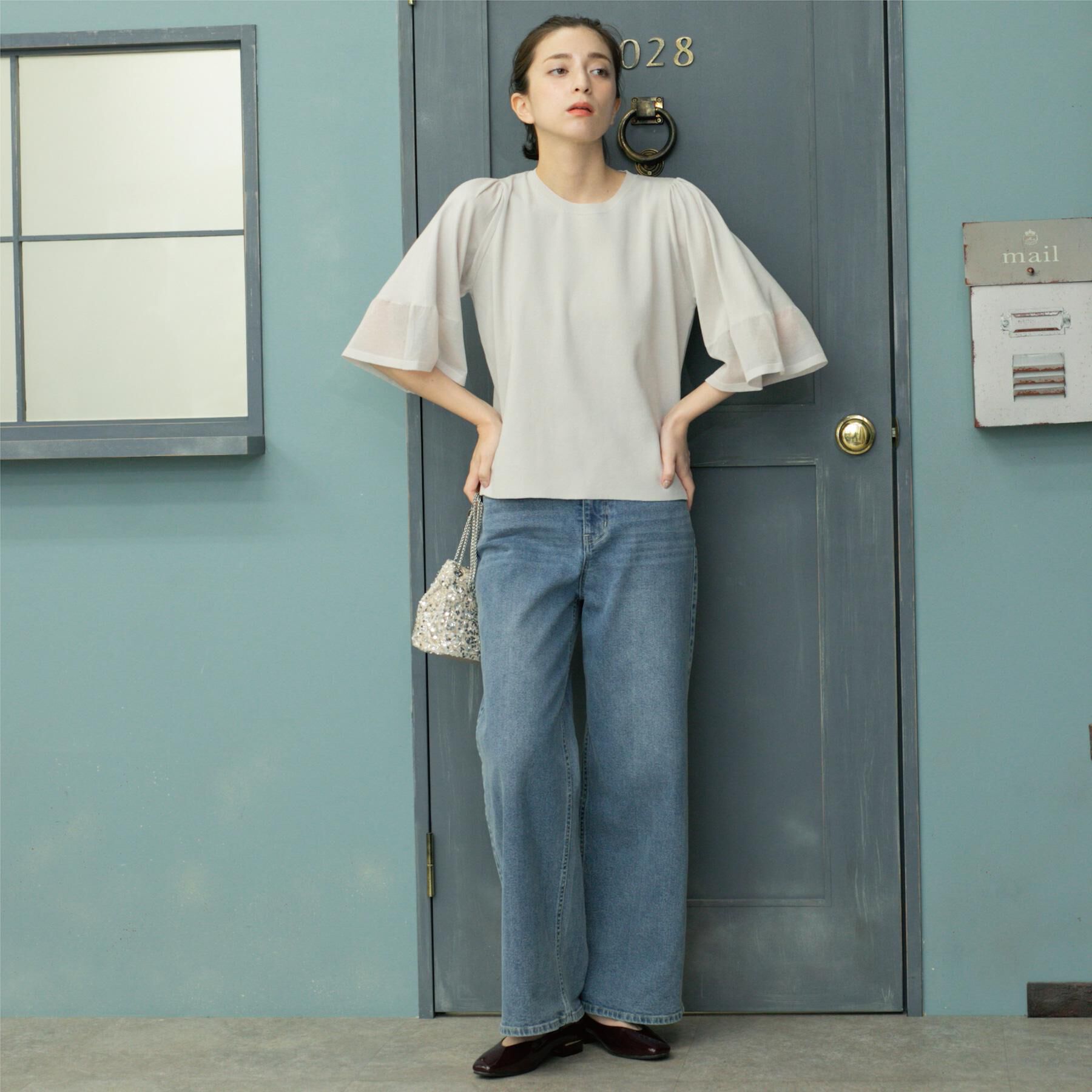 OPAQUE.CLIP「《5色展開》シアーフレアスリーブニット【洗濯機洗い可】」|ニット・セーター|