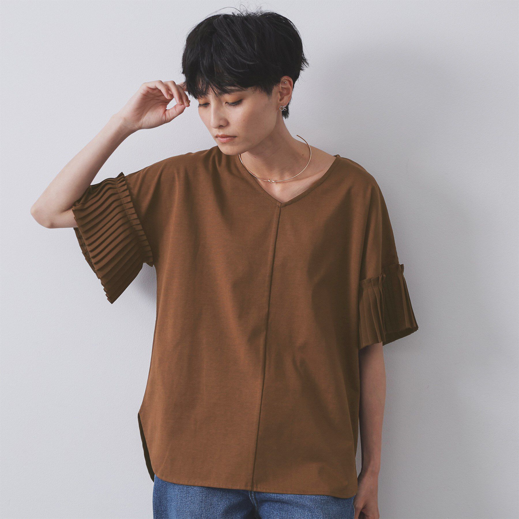 OPAQUE.CLIP「プリーツスリーブドッキングトップス【洗濯機洗い可】」|Tシャツ・カットソー|