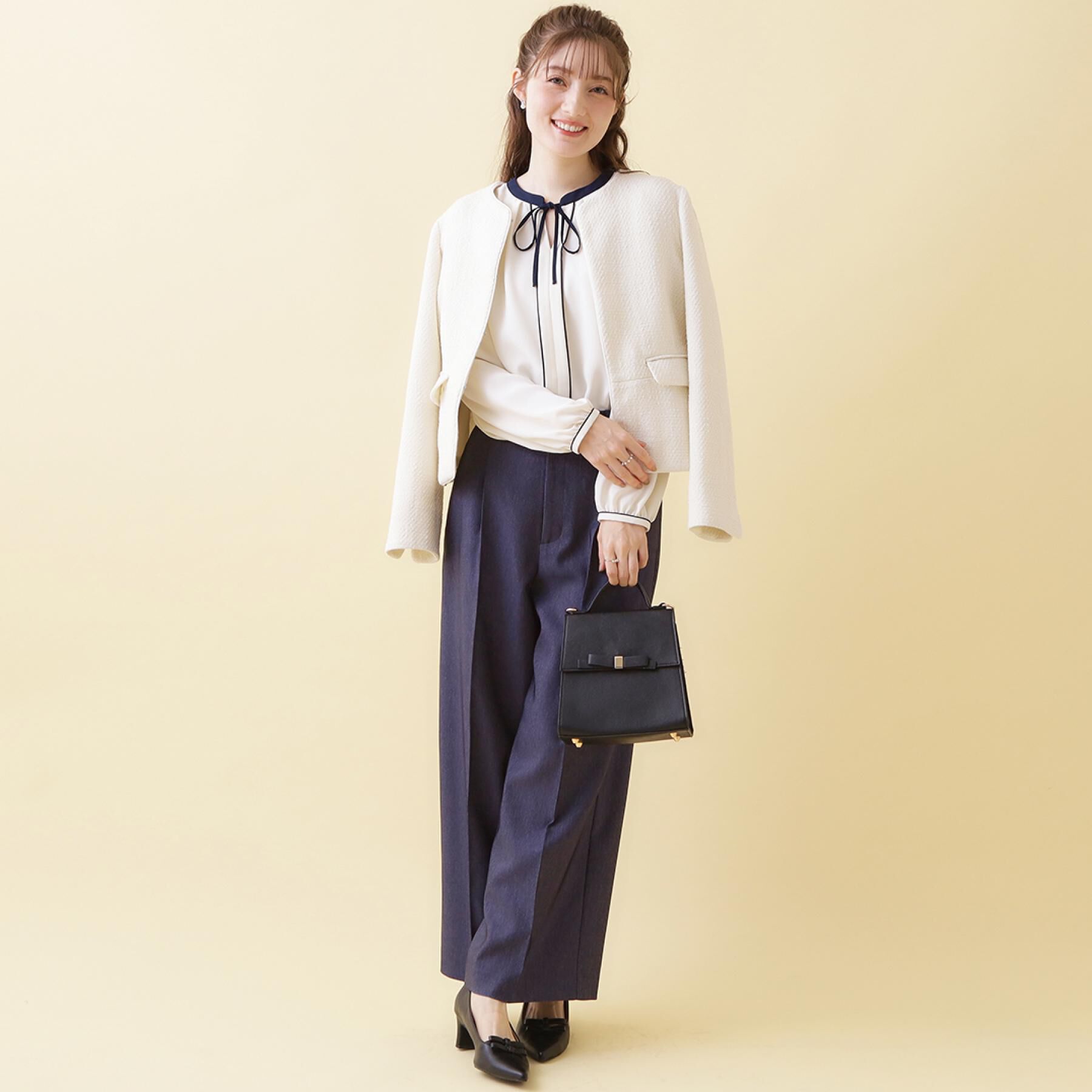 Couture broach「【ハレの日・通勤】カルゼスラブツイードジャケット」|ノーカラージャケット|