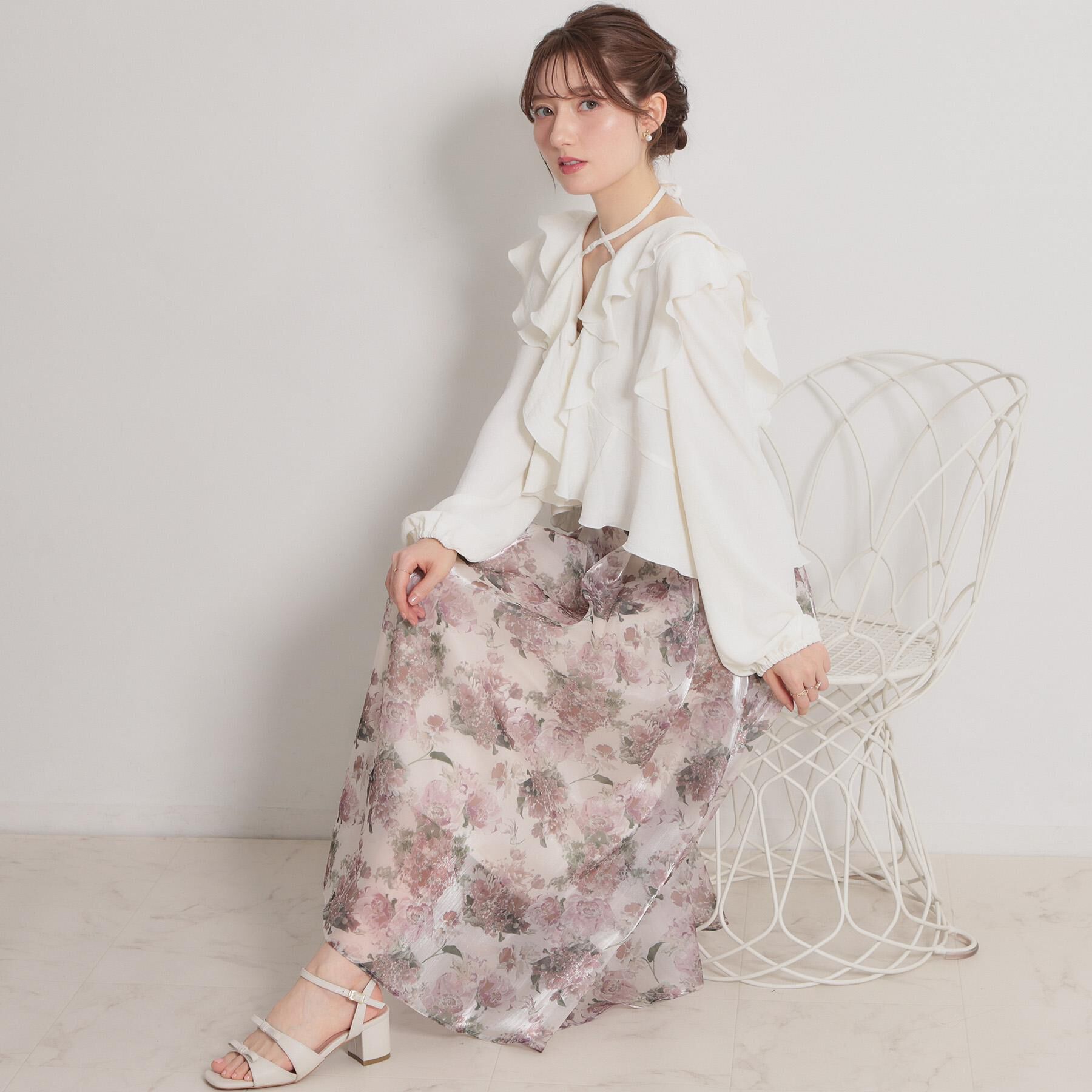 Couture broach「【洗える・通勤】Springオーガンフルールスカート」|スカート|