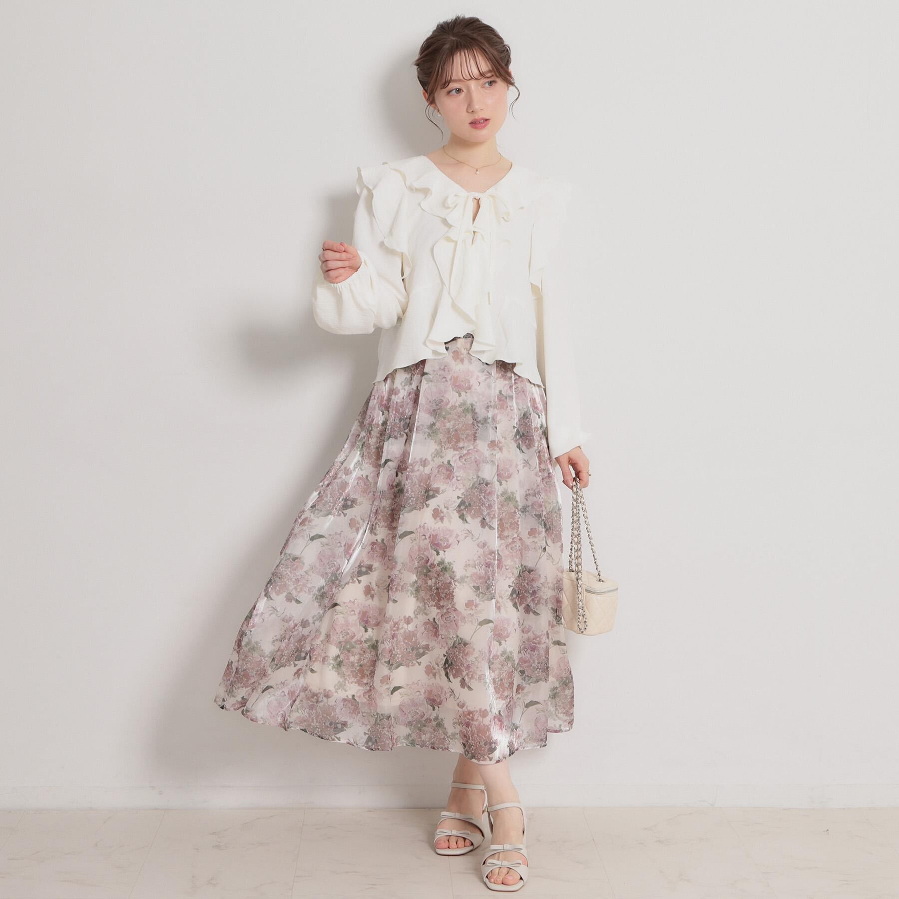 Couture broach「【洗える・通勤】Springオーガンフルールスカート」|スカート|