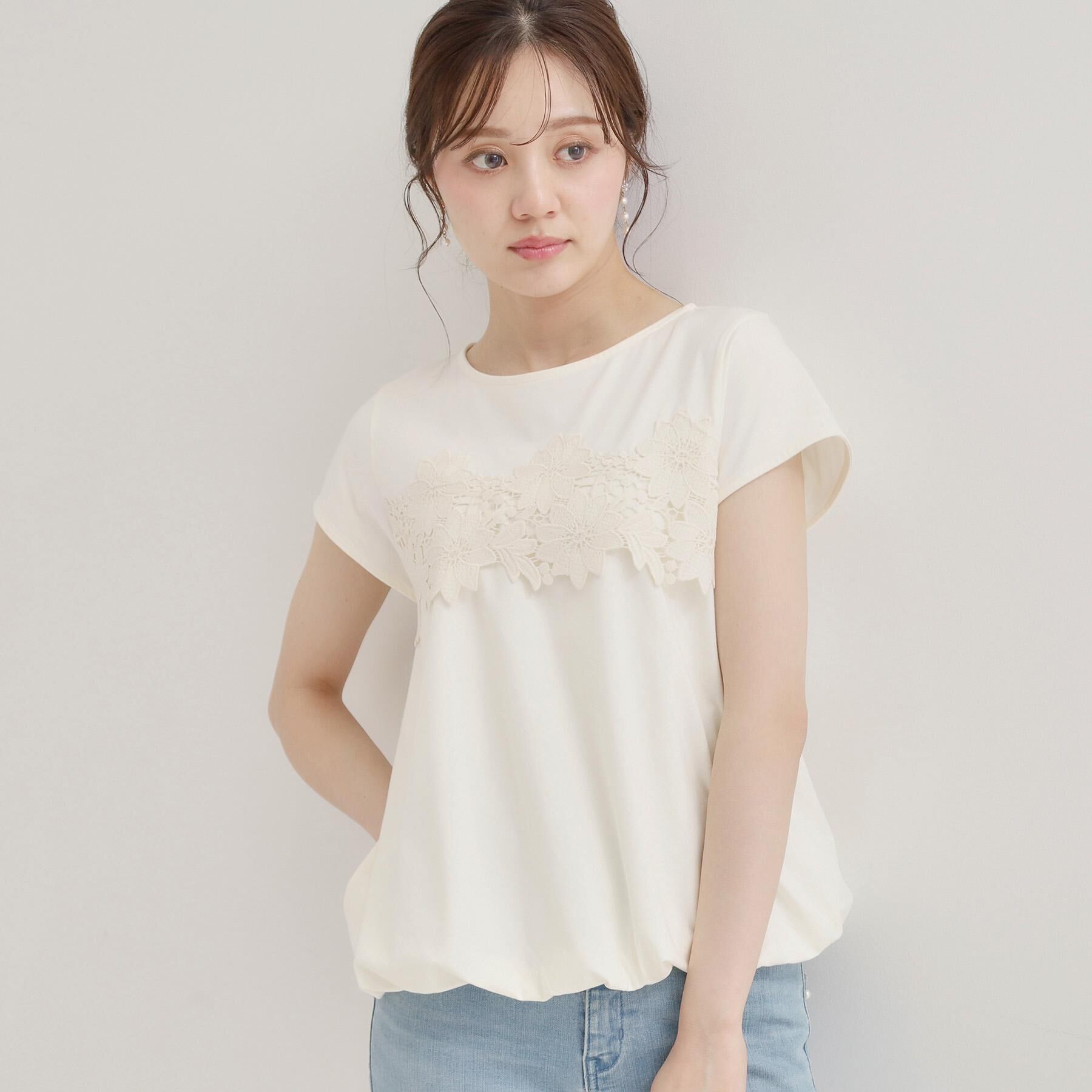 Couture broach「【UVカット・接触冷感・洗える】レース バルーントップス」|Tシャツ・カットソー|オフホワイト(003