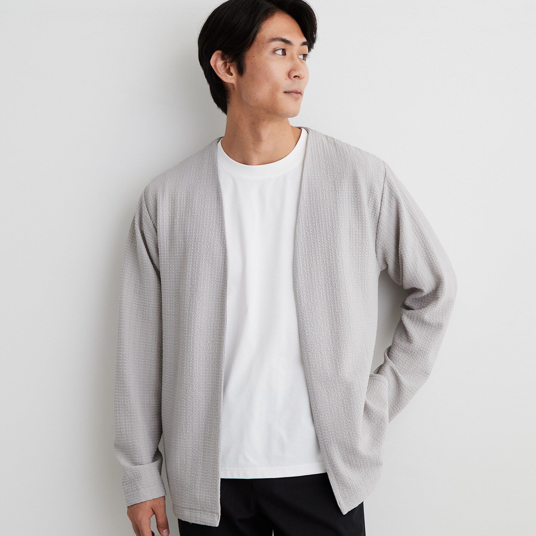 THE SHOP TK「【2点セット／洗濯機OK】長袖カーディガン+半袖Tシャツ」|カーディガン|ライトグレー(011
