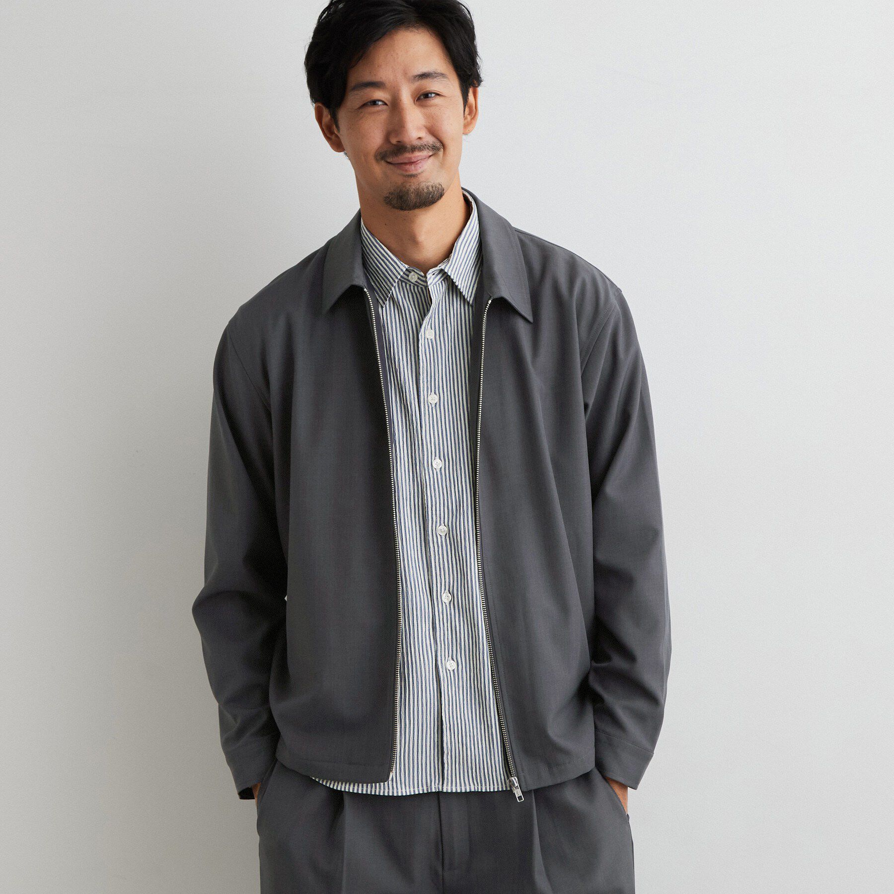 THE SHOP TK「【セットアップ可／洗濯機OK】ウールライクジップブルゾン」|ブルゾン・スタジャン|チャコールグレー(0