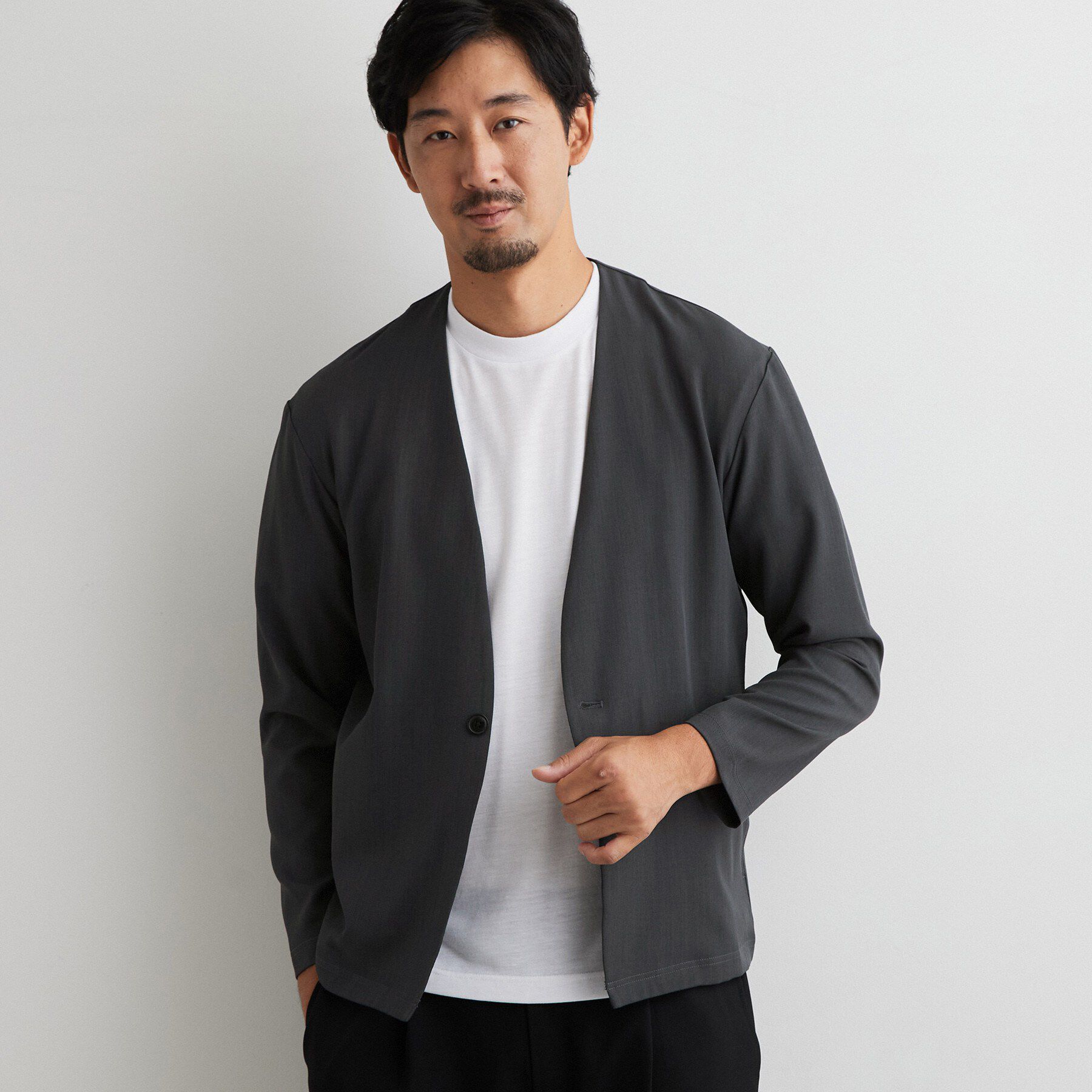 THE SHOP TK「【半袖インナーセット／洗濯機OK】ポリストレッチ カーディガン」|カーディガン|チャコールグレー(0
