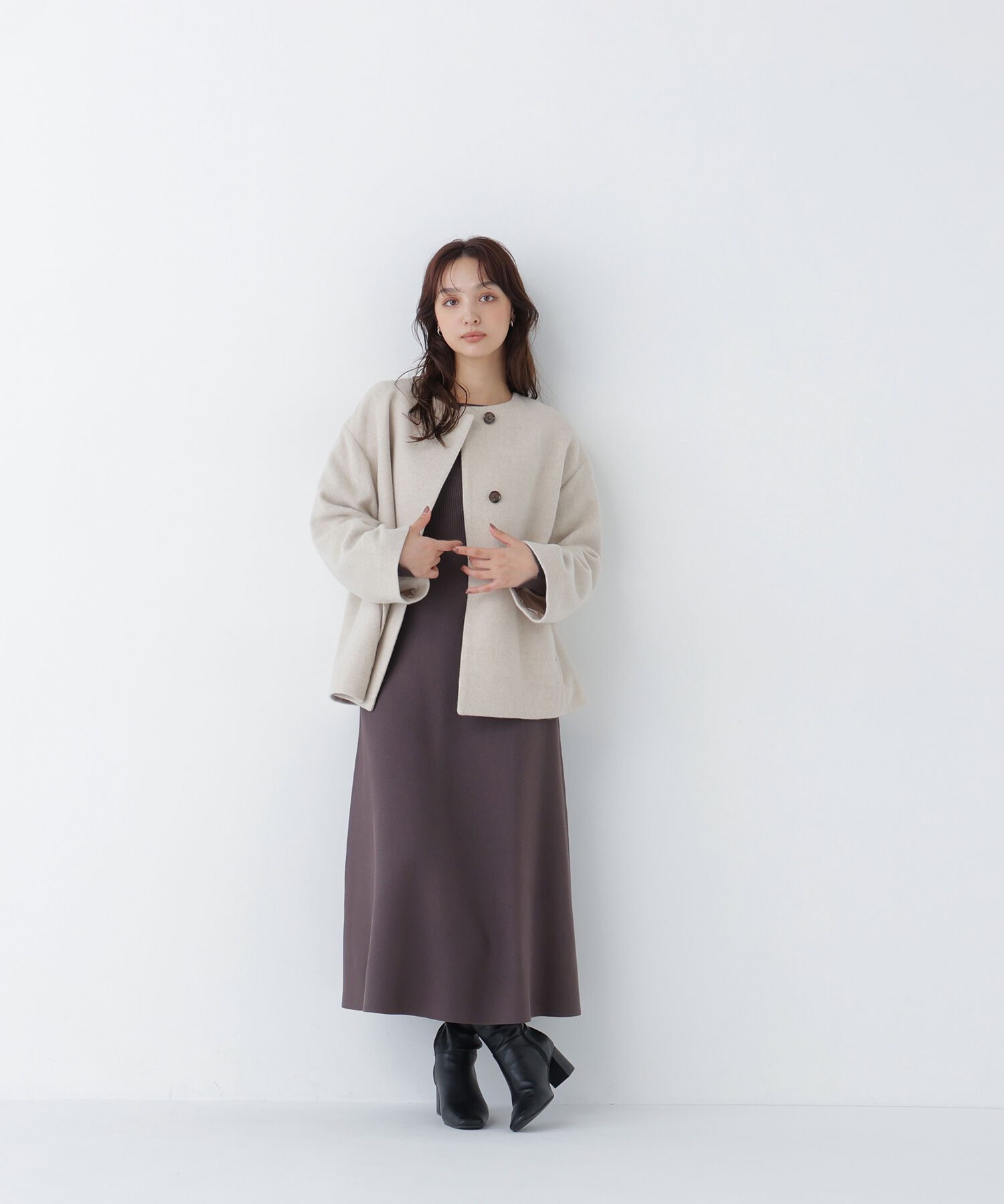  「＜EC限定カラー：イエロー＞カシミヤブレンドハーフコート 26AW」|ブルゾン・スタジャン|