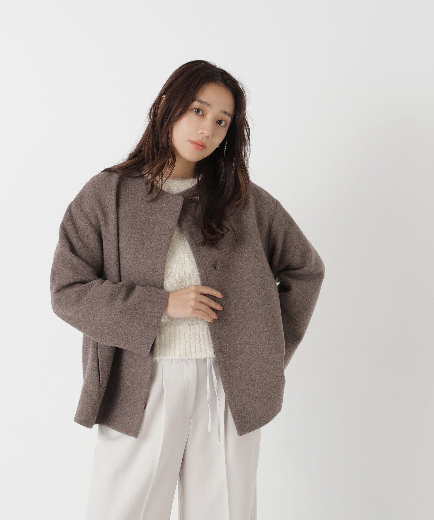  「＜EC限定カラー：イエロー＞カシミヤブレンドハーフコート 26AW」|ブルゾン・スタジャン|