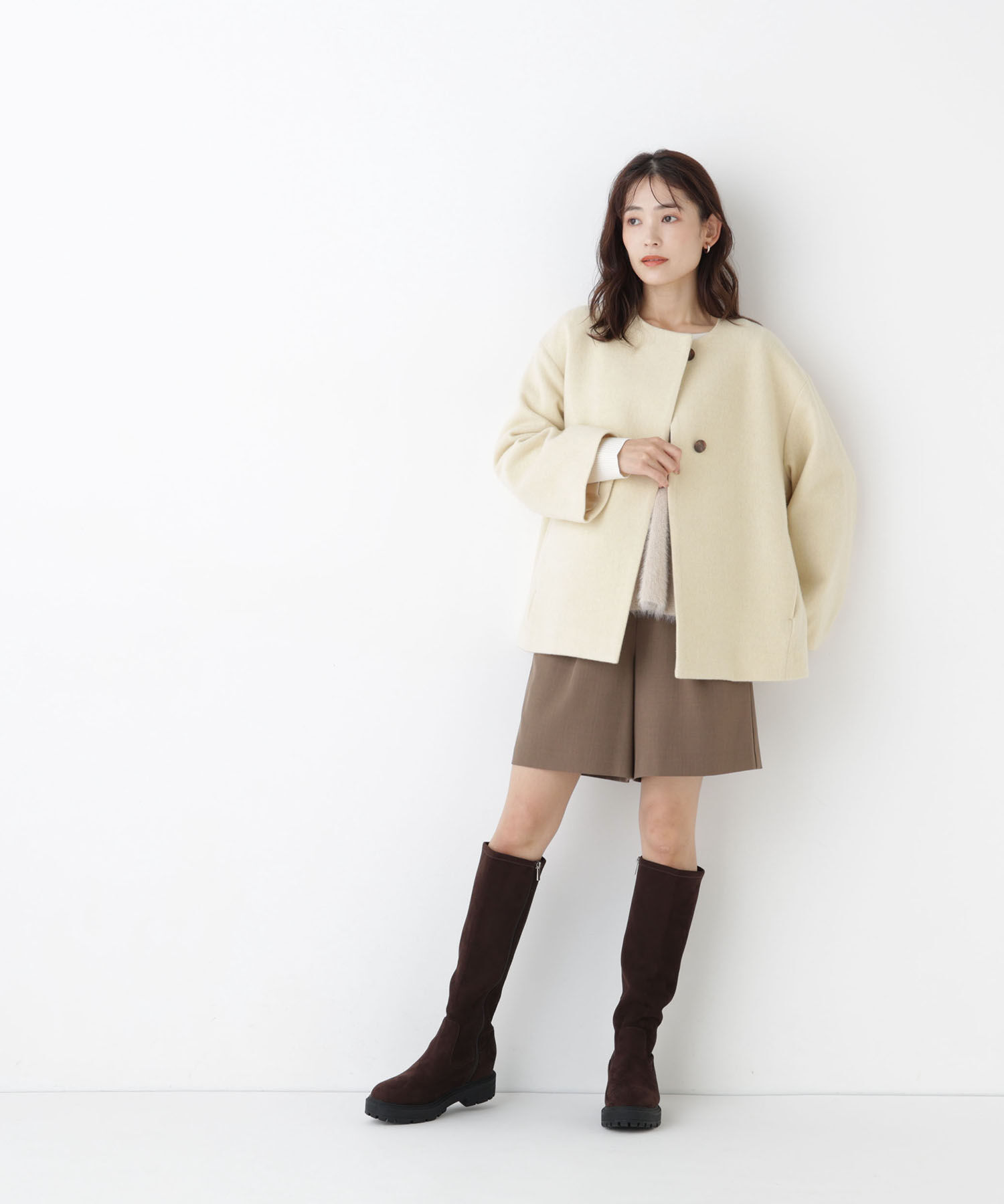  「＜EC限定カラー：イエロー＞カシミヤブレンドハーフコート 26AW」|ブルゾン・スタジャン|