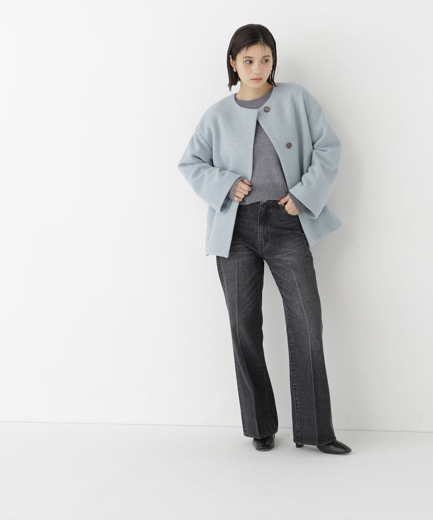  「＜EC限定カラー：イエロー＞カシミヤブレンドハーフコート 26AW」|ブルゾン・スタジャン|