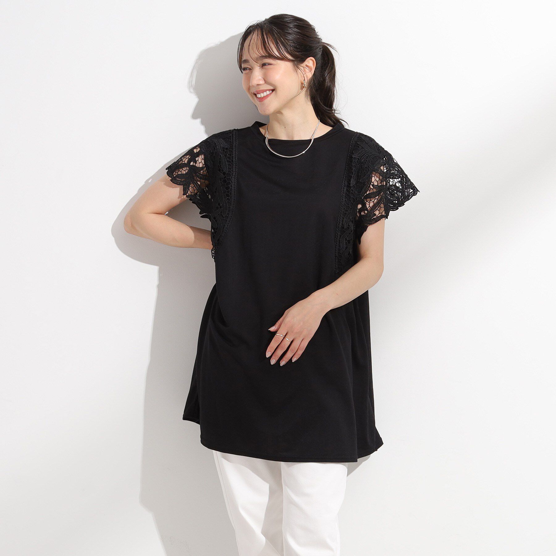 SHOO･LA･RUE「【S-LL】上品華やか お袖レースチュニックトップス」|チュニック|