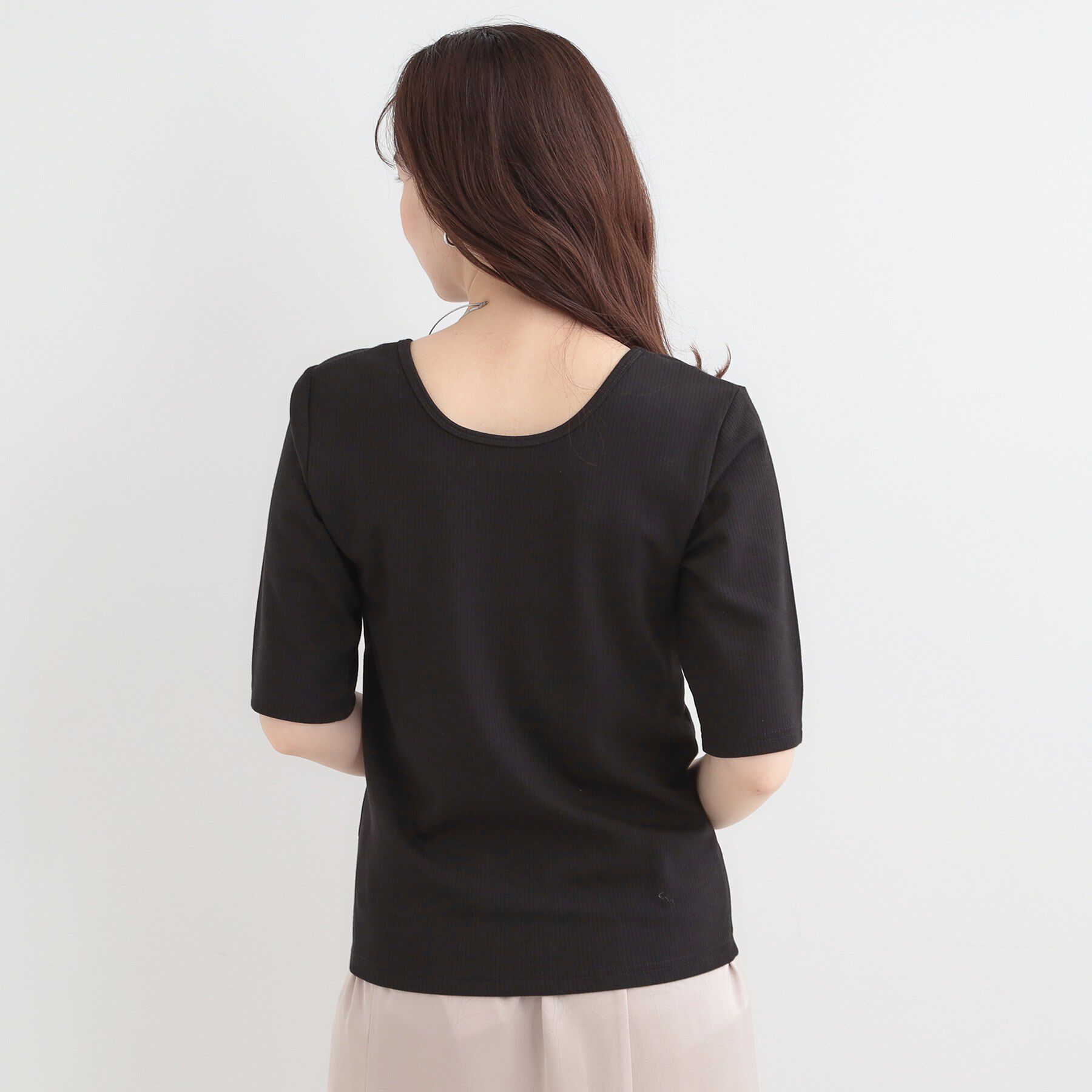 SHOO･LA･RUE「【ネックアソート/洗濯機可】テレコ5分袖トップス」|Tシャツ・カットソー|