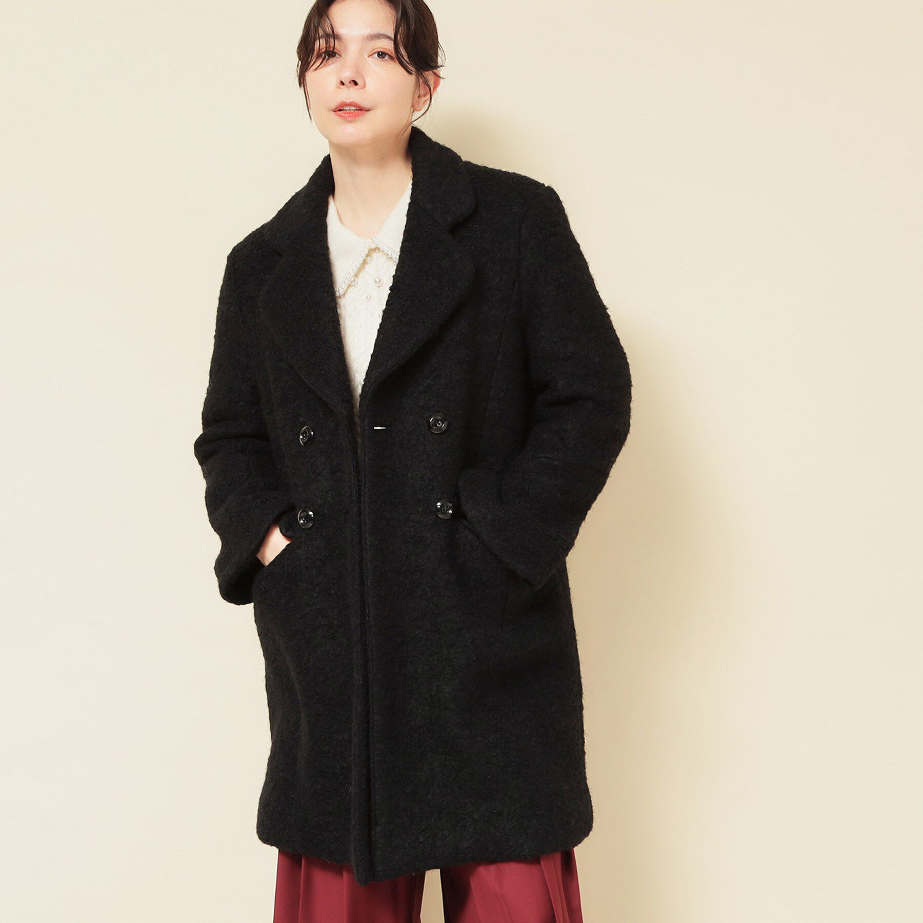 SunaUna「【COLLECTION LINE】ブークレーコート」|チェスターコート|ブラック(019)