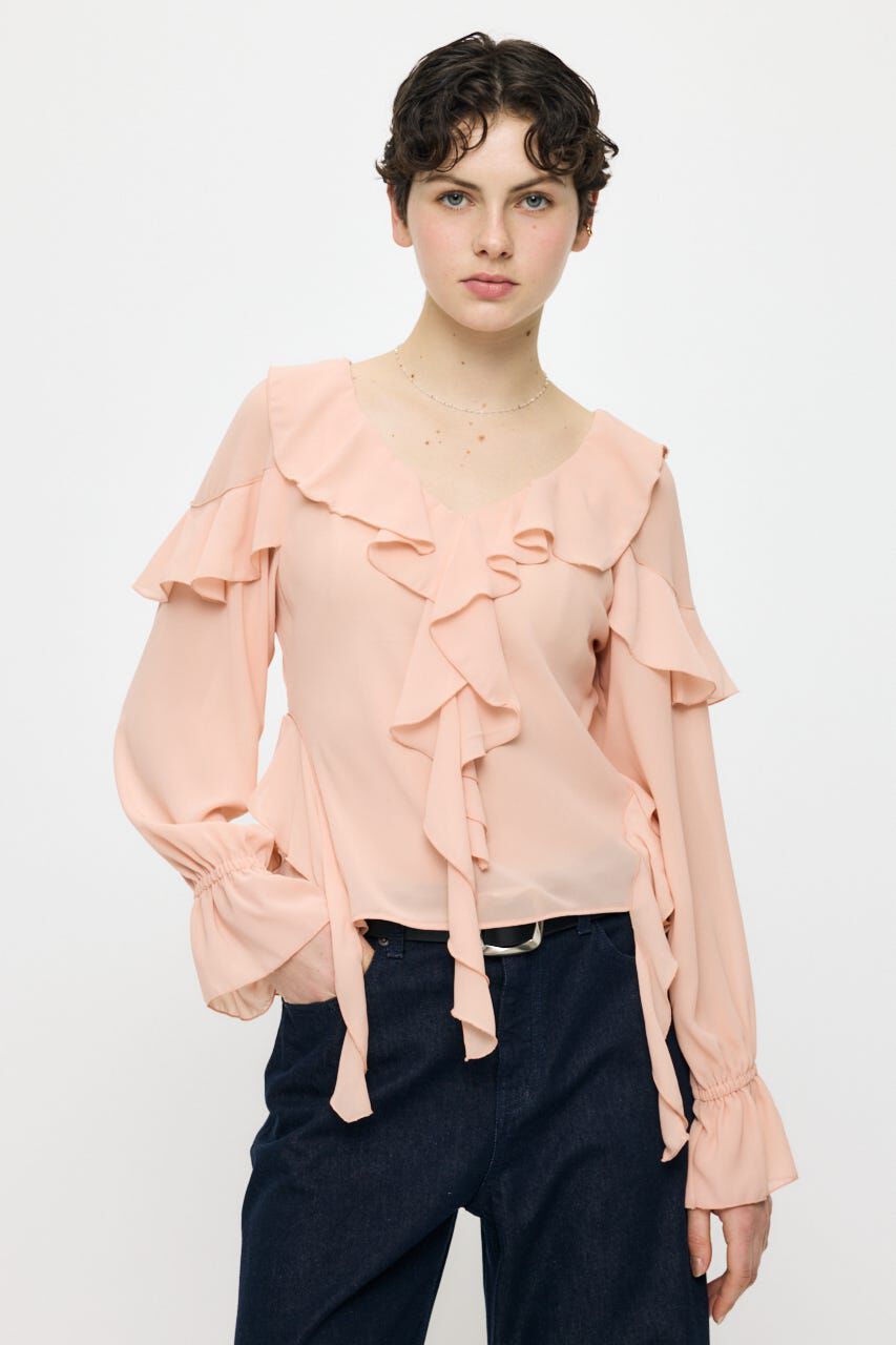 MOUSSY「CHIFFON RUFFLE  ブラウス」|シャツ・ブラウス|L/PNK1