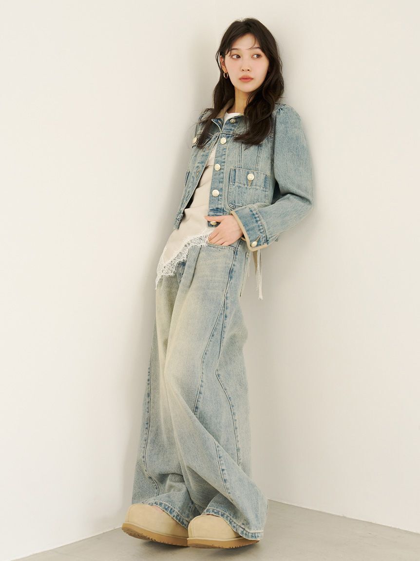LILY BROWN「【WEB限定00サイズ】タックワイドクラシックデニムパンツ」|デニム|