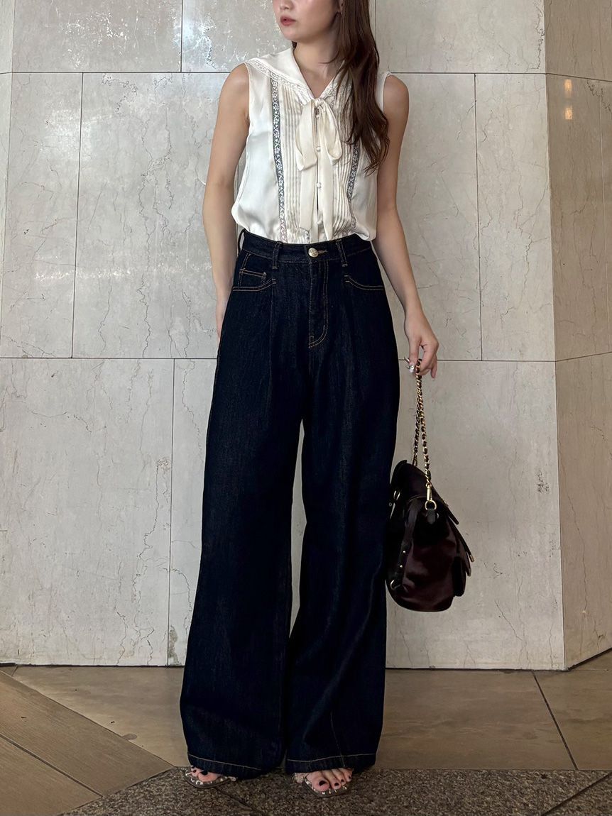 LILY BROWN「【WEB限定00サイズ】タックワイドクラシックデニムパンツ」|デニム|