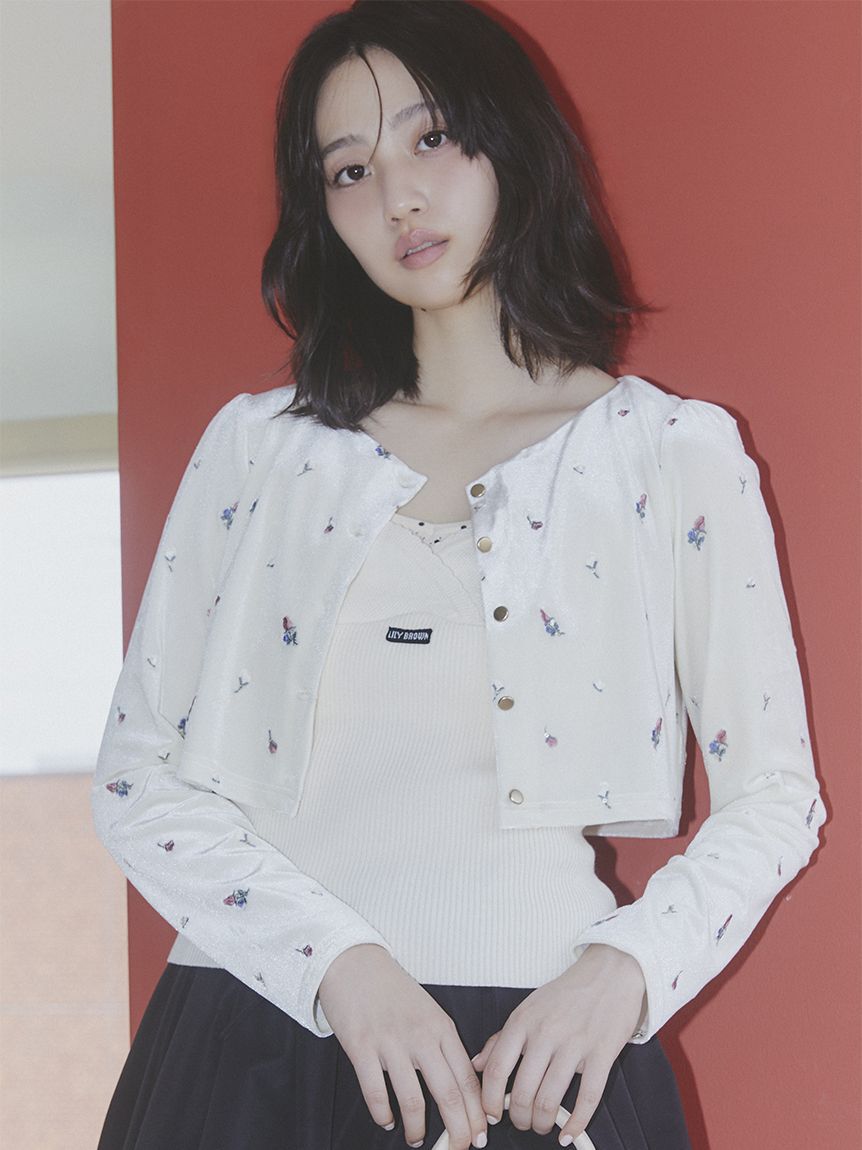 LILY BROWN「ベロア刺繍カーディガン」|カーディガン|IVR