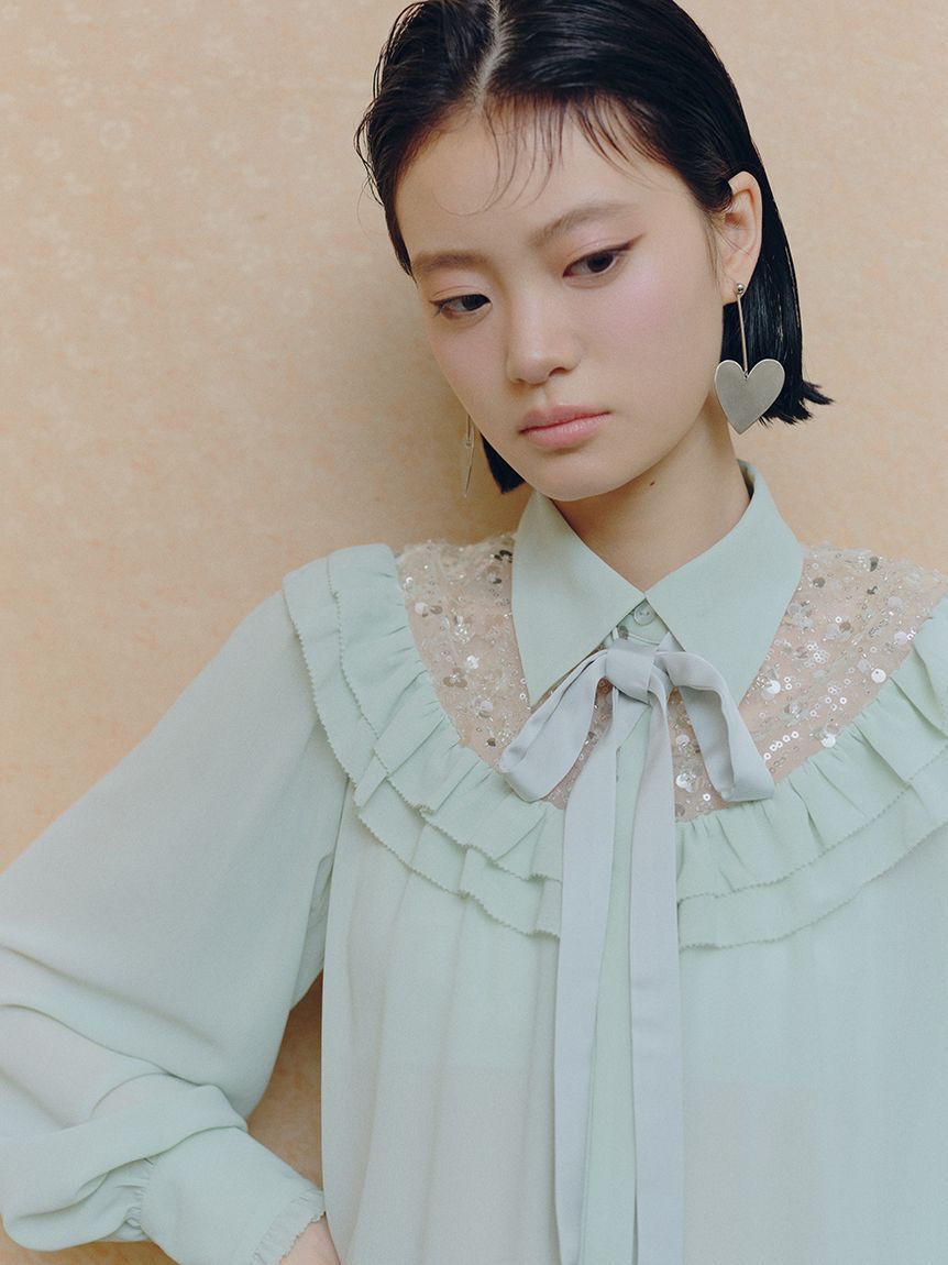 LILY BROWN「[L.B CANDY STOCK] ラウンドフリルビジューシャツ」|シャツ・ブラウス|MNT