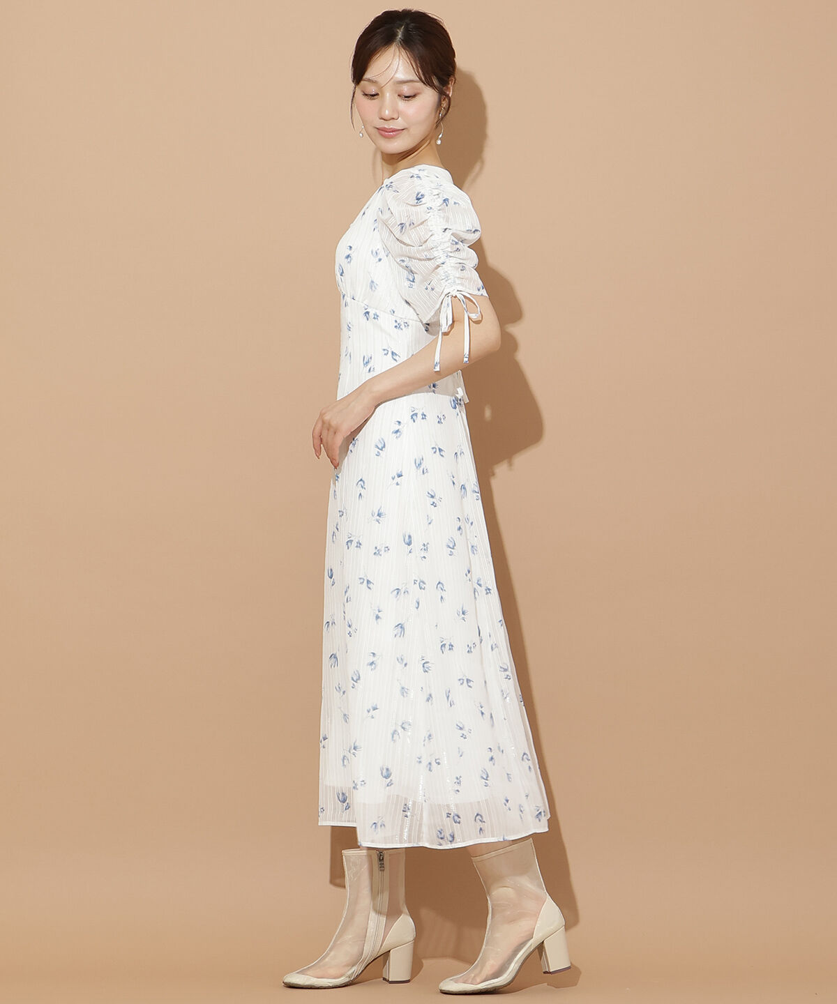 WILLSELECTION「フルールプリントギャザースリーブワンピース」|ワンピース|