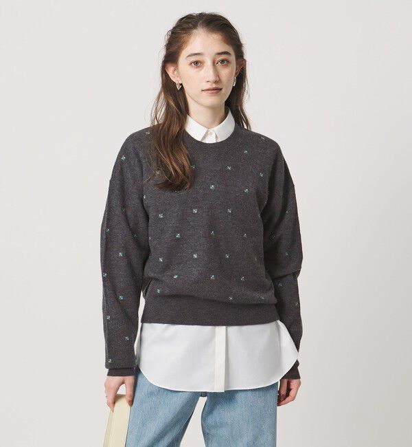 UNITED ARROWS「エンブロイダリー クルーネック ニット」|ニット・セーター|