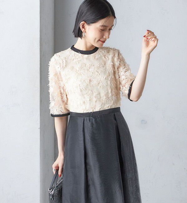 SHIPS for women「kaene:エンブロイダリー ミックス ワンピース〈セレモニー対応可〉」|ワンピース|