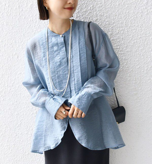 SHIPS for women「【WEB限定】〈洗濯機可能〉シアー プリーツ ヨーク パールモチーフボタン ブラウス」|シャツ・ブラウス|